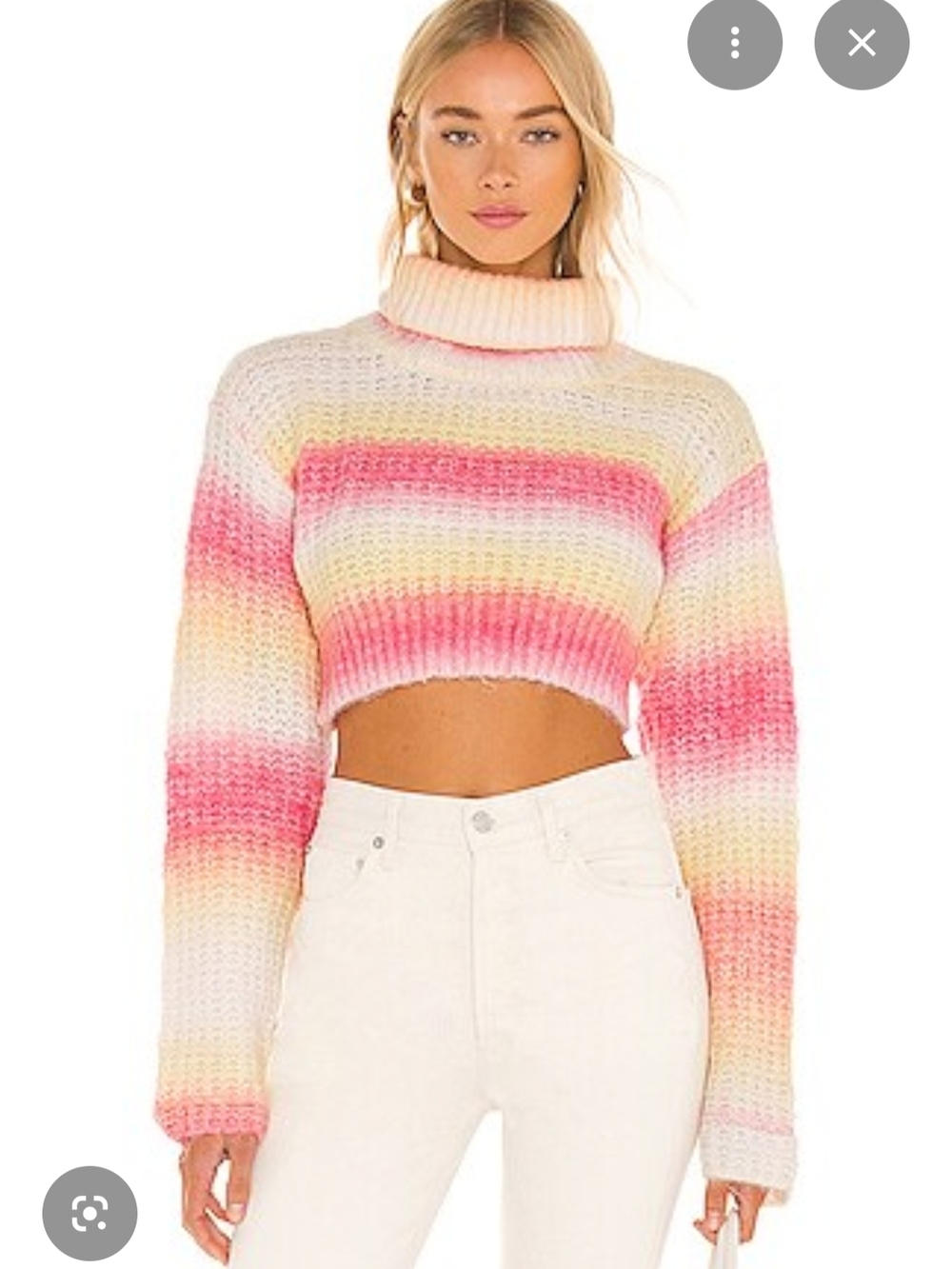 For Love & Lemons Pastel Pink Multi Cropped Turtleneck Sweater